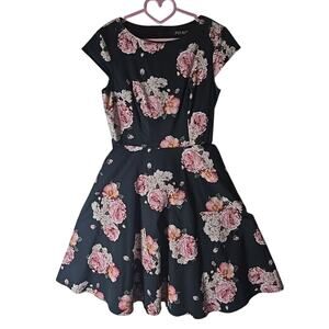 PUKAVT Cap Sleeve Swing A-line Dress Girls Large Black Floral Midi
